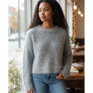 Endless Rose Women's Furry Sweater Round Neck Bell Sleeve Cropped Size Medium